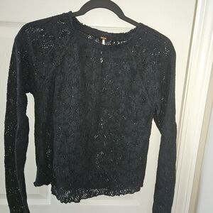 Free People I'm Still Here Lace Top - Black - Size M - Sheer Boho